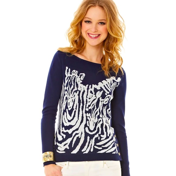 NWT LILLY PULITZER TRUE NAVY JACQUARD NILA SUMMER/FALL SWEATER GREAT SWEATER!!! - Picture 4 of 13